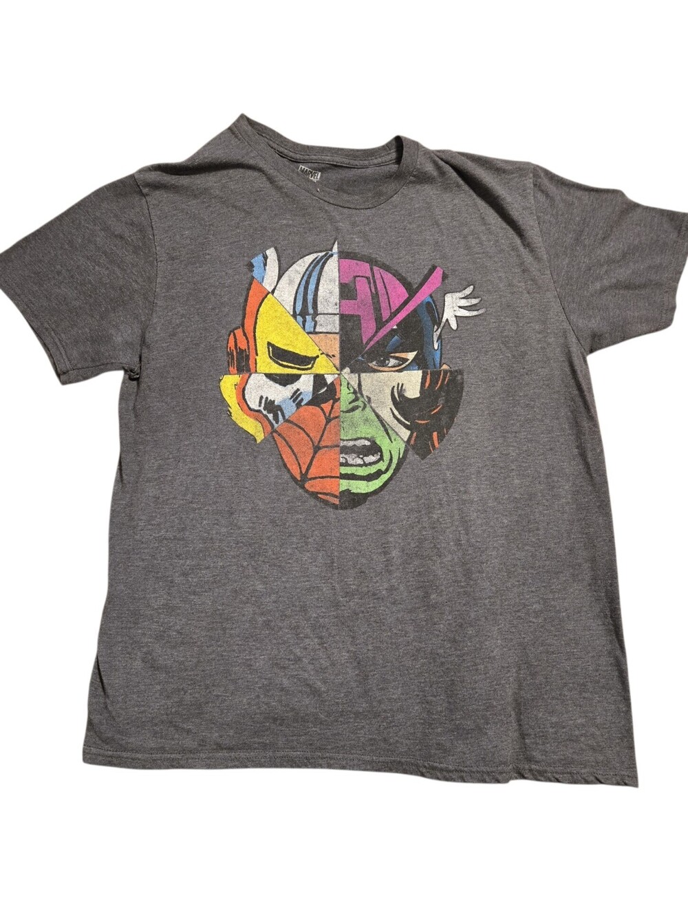 Marvel Faces Tee Large. Spider-Man, Hawkeye, Ghost Rider, Black Widow, Hulk Sz L